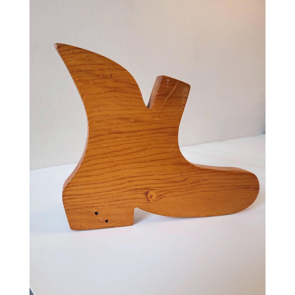 Vintage Handmade Wood Doorstop Cowboy Boot Bookend